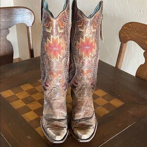 Corral Vintage Brown Western Boots with Red Accents